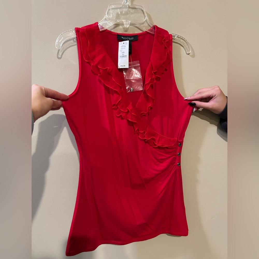 White House Black Market Red Ruffle Blouse